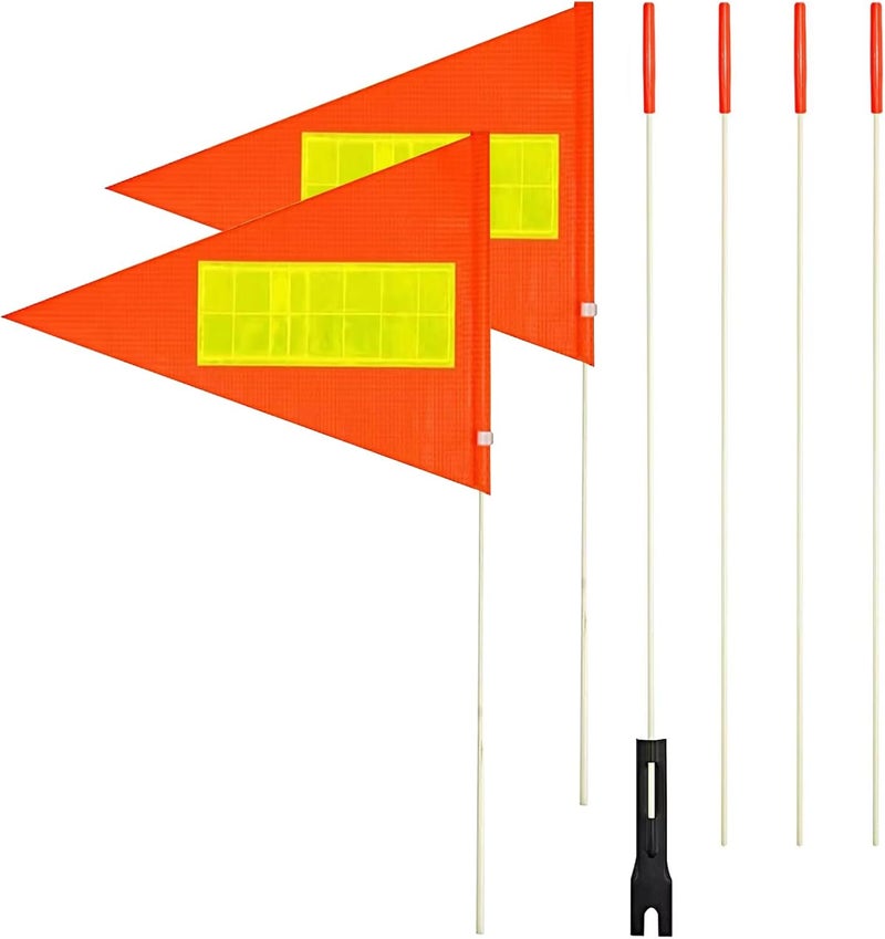 Uelfbaby 2 Pcs Bike Flags with Pole 6 Feet Adjustable Height Heavy Duty Fiberglass Pole Polyester Tear-Resistant Waterproof (Orange with Reflective Strip） - Image 1